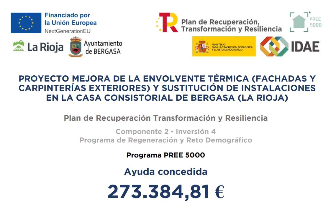 Proyecto mejora de la envolvente térmica (fachadas y carpinterías exteriores) y sustitución de instalaciones en la casa consistorial de Bergasa ( La Rioja)
